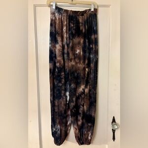 Fashion Nova Black and Brown Tie-Dye Pants